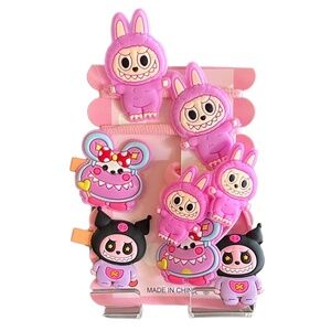 4 / $15 Bundle Labubu and Friends Girls Hair Ties 6 Hair Ties 2 Hair Clips